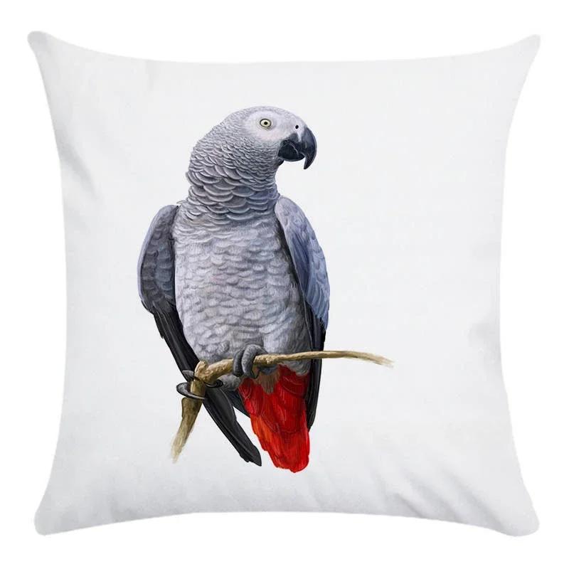 Customizable Colorful Style Decorative Throw Pillow Cover Parrot Bird Polyester Sofa Pillow Cover