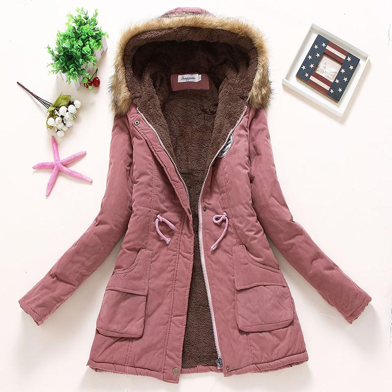 IELGY Winter Mid-length Cotton-padded Jacket Large Fur Collar Hooded Thickened Cotton-padded Jacket Jacket