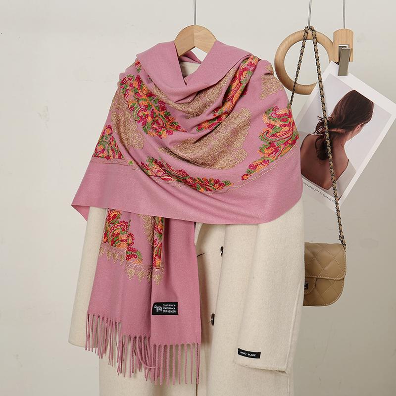 Winter Warm Cashmere Scarf for Women Embroidery Pashmina Blanket Thick Shawl Wrap Neckerchief Fashion Bufanda Echarpe Poncho