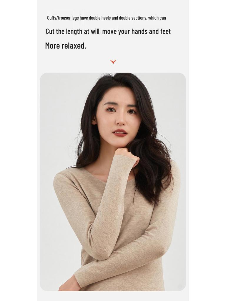 Női kasmírkeverék hőtermelő kerek nyakú termál szett: Antisztatikus, Bőrbarát, Őszi/Téli Alsónemű