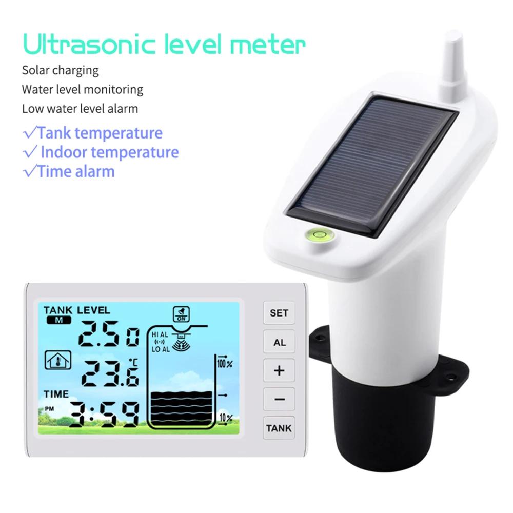 Wireless Ultrasonic Water Level Monitor Tank Liquid Level High/Low Alarm Solar Powered Water Level Sensor Water Level Indicator