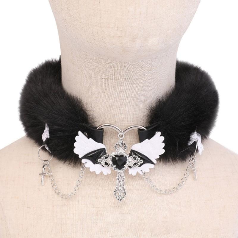 Animes Cosplays Choker Plüsch Kreuze Choker Halsband Engelsflügel Choker Halskette