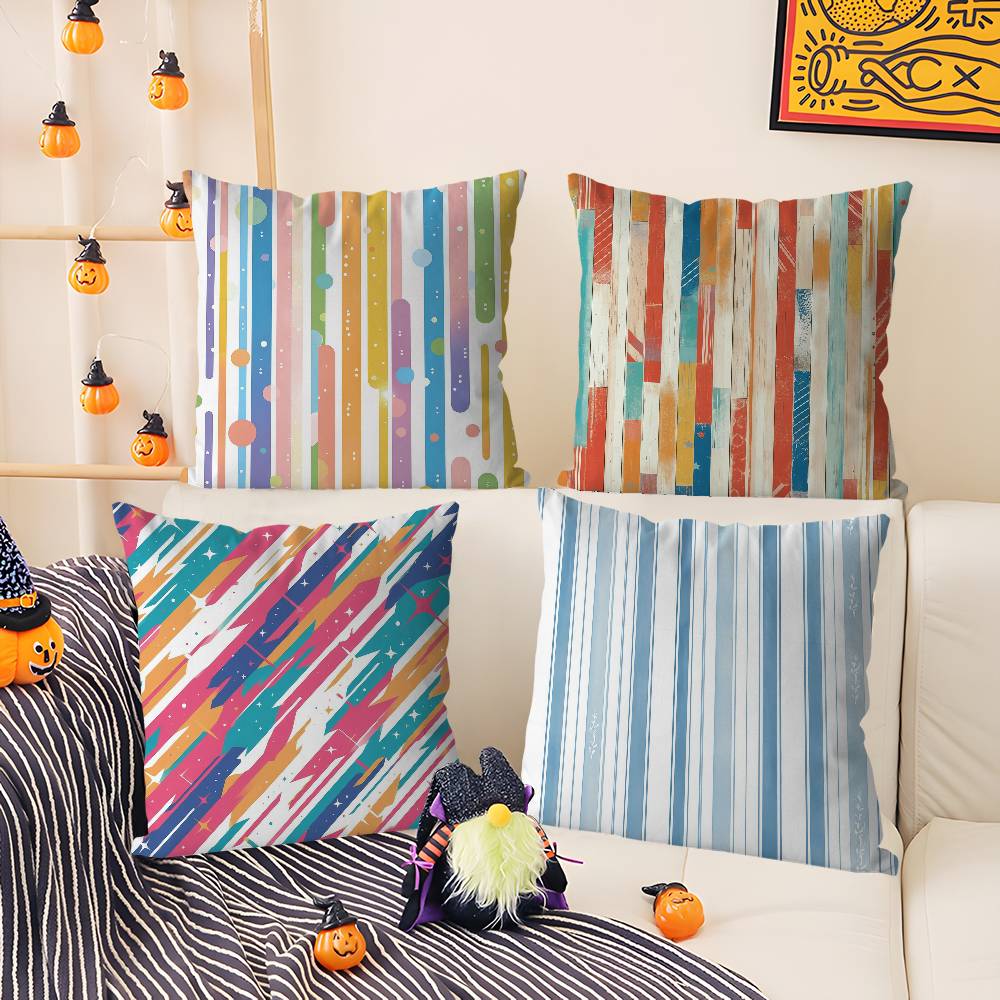 Classic Striped Pillow Case Home Dorm Chair Back Short Plush Double-Sided Printing Office Nap Time Cushion Cover