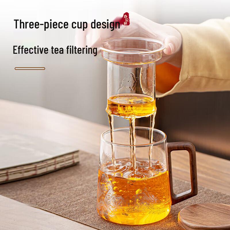 Heat-Resistant Glass Tea Infuser Mug with Wooden Handle