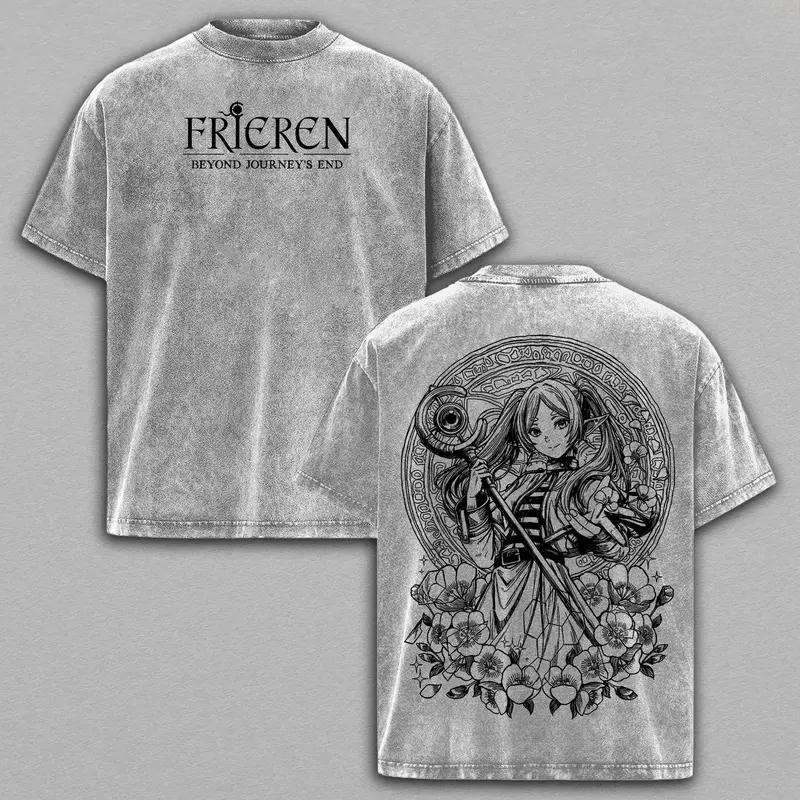 

Frieren Beyond Journey s End Graphic Tshirt Men Women Clothing Short Sleeve Cotton T-shirts Washed Tee Harajuku Loose T Shirt XXL сірий колір