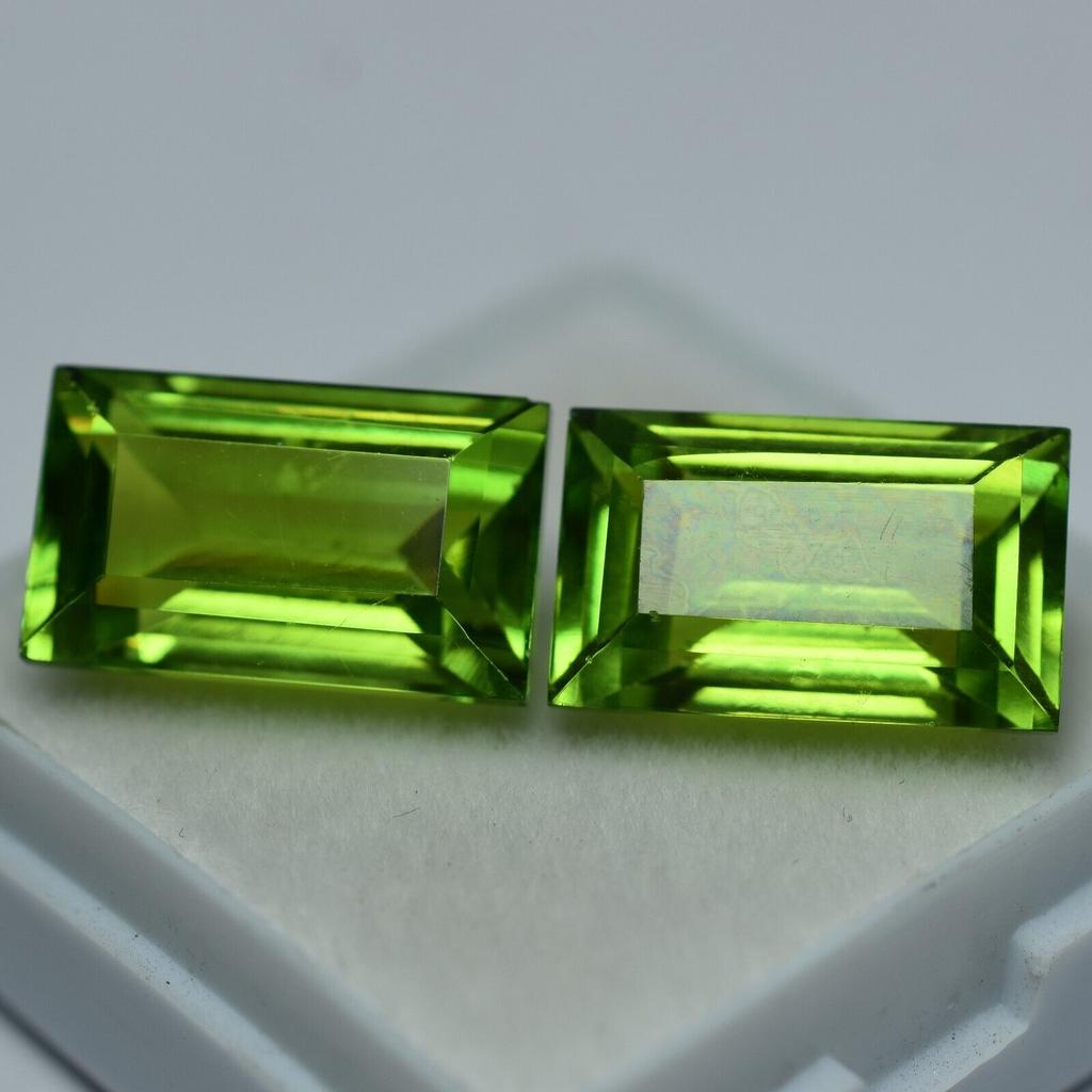 CERTIFIED Natural Peridot Loose Gemstone Pair 10 Ct Baguette Cut for Jewelry