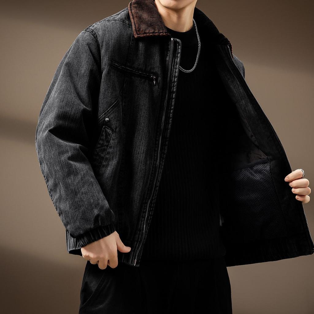 Luxury Men's Detroit Workwear 2025 Winter Duck Down Denim Jacket