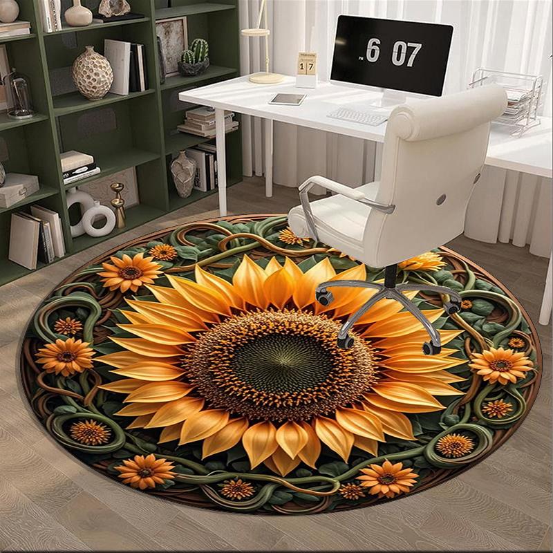 Sunflower Kaleidoscope Pattern round carpet Chair cushion Round Entryway Rug, Soft Round Rugs for Living Room, Bedroom, Circle Carpet decor gifts