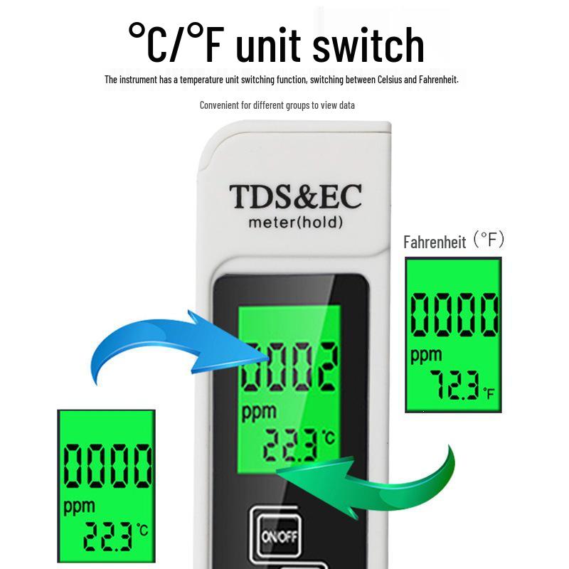 TDS Water Quality Test Pen: 3-in-1 EC Meter & Temperature Tester