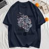 Line Draft Tiger Cherry Blossom Print Men T-Shirt Cotton Casual T Shirt Summer Loose Hip Hop Clothes