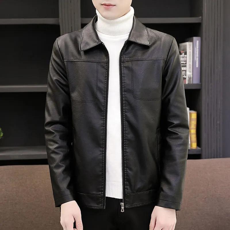 Men's Autumn WinterFleece Warm Handsome PU Leather Jacket