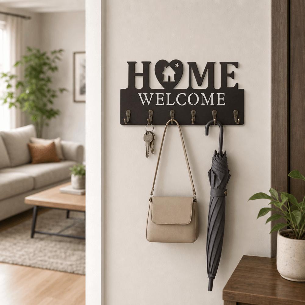 6 Hooks Wall Mount Key Rack Wooden Wall Decorative Hook Key Storage Holder Housewarming Gift