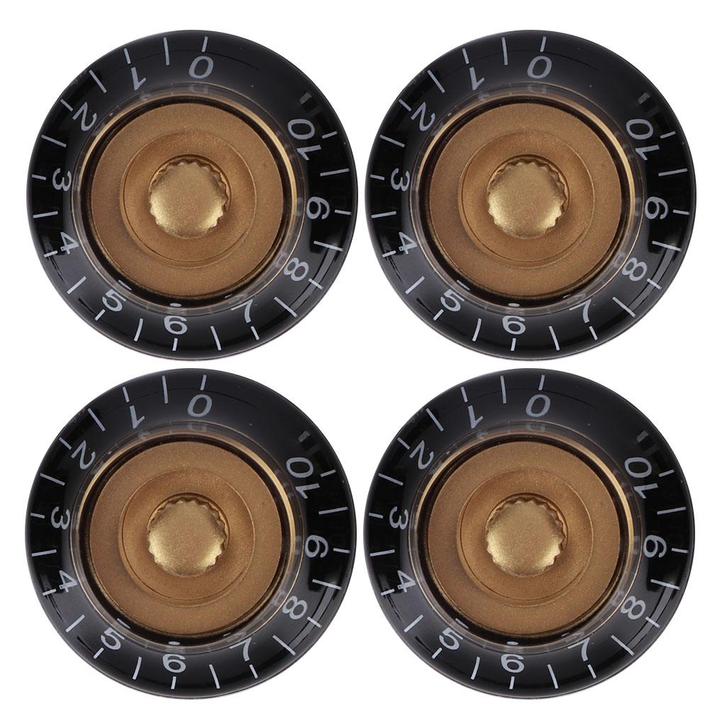 

4Pcs Tone Control Knob Transparent Bell Volume Musical Instrument Accessories forGuitar BassGold with Black letter