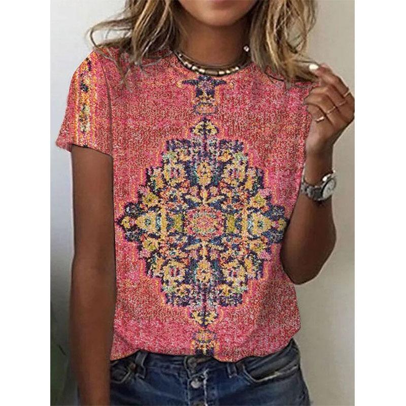 T-shirt Geometriche Stile Etnico alla Moda Maglietta a Manica Corta Oversize da Donna Stampa 3D Retrò Top Harajuku Magliette Abbigliamento Donna