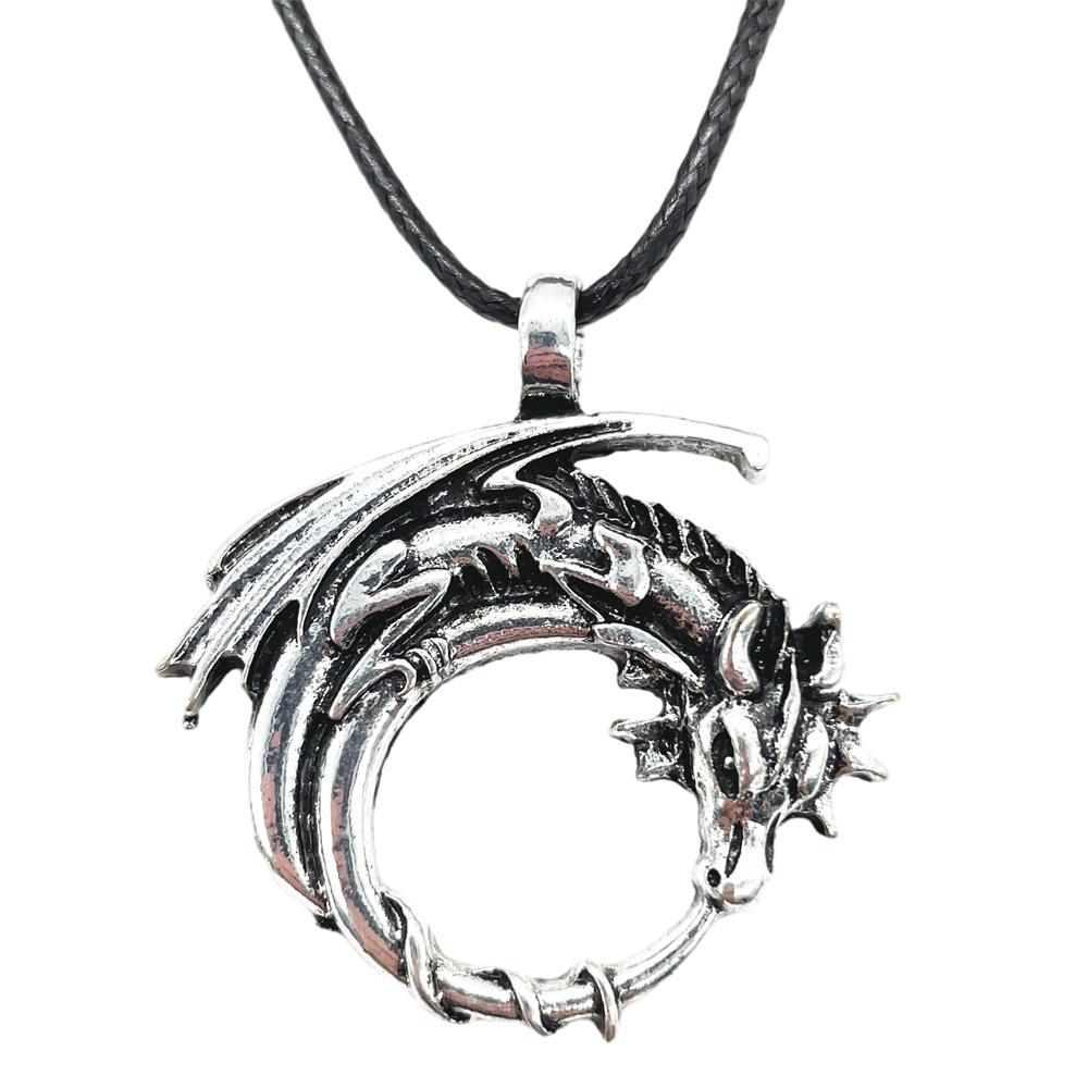 Goth Ouroboros Norse Vintage Dragon Necklace Pendant Gothic Accessories Amulet Viking Runes Jewelry Neclaces Women Men
