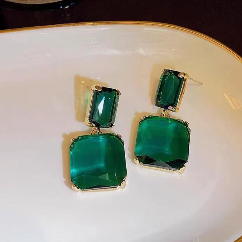 Зеленые Серьги Белый Стекло Страз Квадратные Большие Свадебные Серьги Свадебные Помолвочные Подвески Украшения Женские Аксессуары