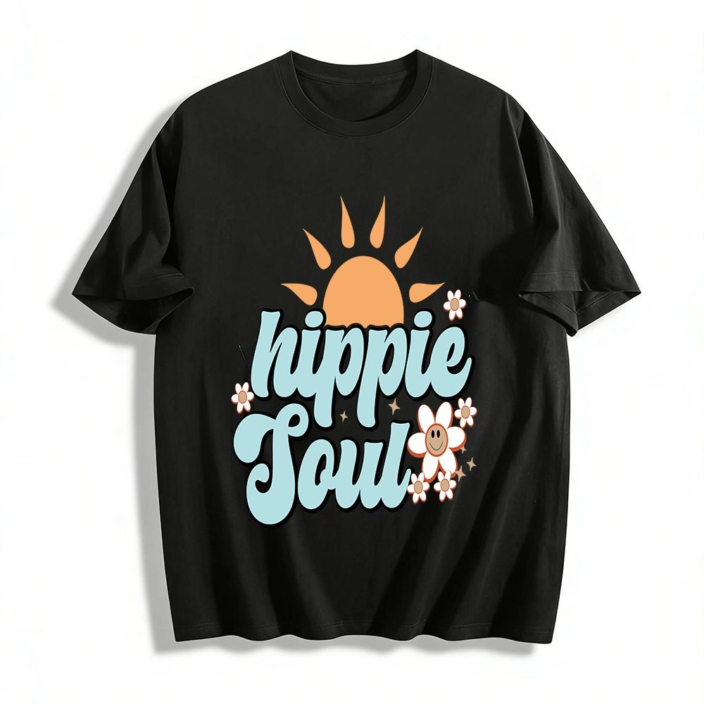 Hippie Soul Print Casual T-shirt Summer Sunshine Style Unisex Top Pure cotton T-shirt XXS