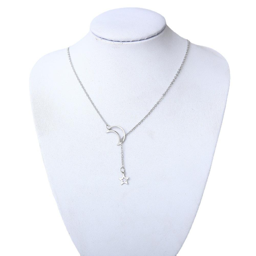 New European and American Fashion Simple Metal Moon Star Clavicle Chain Short Necklace Fashionable Y Necklace