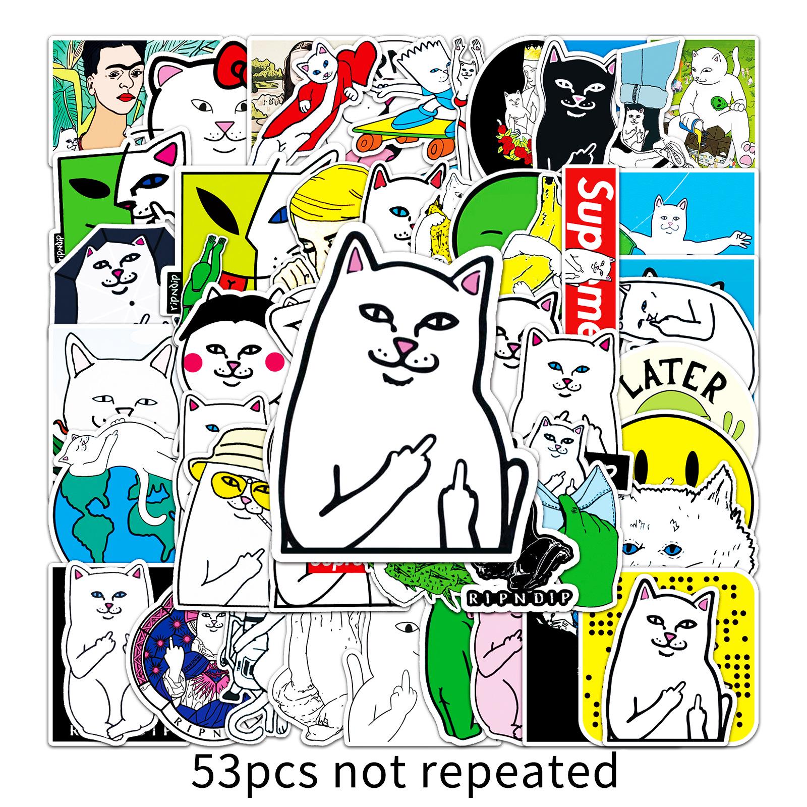 

53 уникальных стильных мультяшных наклейки на средний палец с изображением кота: Креативные водонепроницаемые украшения для путешествий и автомобилей