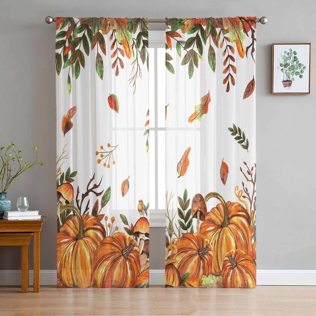 Mushroom Plant Vintage Sheer Drapes for Bedroom Living Room Decoration Window Curtain for Kitchen Curtain Panels