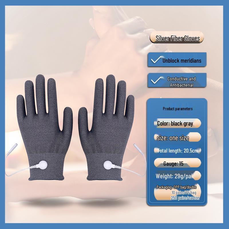 Luvas de massagem condutivas de terapia de fibra de prata para eletroterapia