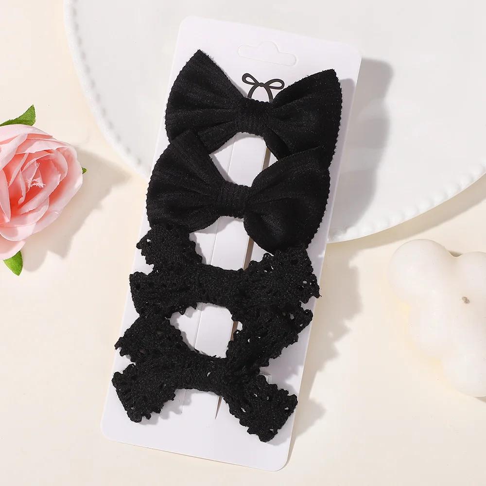 LOVEKIKI 4Pcs/set Solid Color Ribbon Hair Bows Clip for Girls Cream Lace Hairgripes Gift Headwear Boutique Kids Headdress