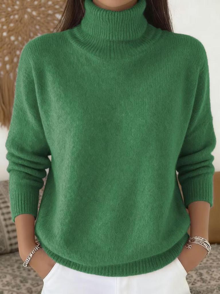 2026 Women's Solid Color Knit High Neck Pullover Sweater - Autumn/Winter Fashion.