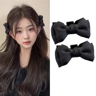 2Pcs Black Bow Hair Clips for Women, Cute Elf Ear Hair Barrettes, Puffy Bow Hair Accessories for Face Slimming, Perfect for Daily Use