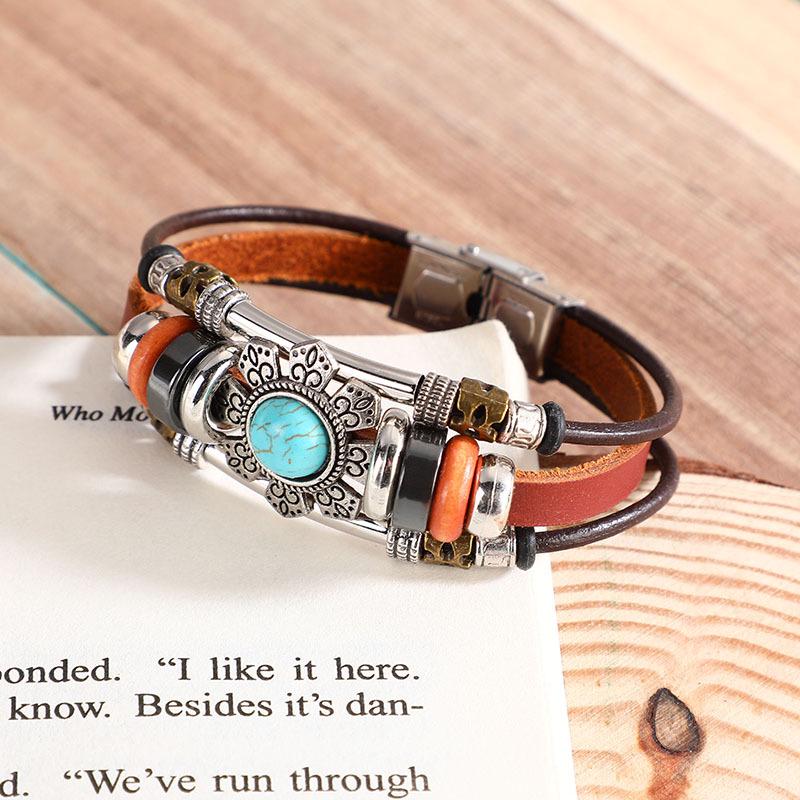 

Trendy Bohemian Men s Turquoise Alloy Beaded Bracelet with Retro Charm