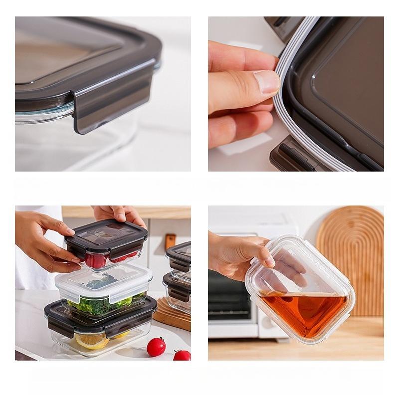 Rectangular Heat-resistant Glass Lunch Box, Heat-resistant, Bento Box and Refrigerator Glass Food Storage Box