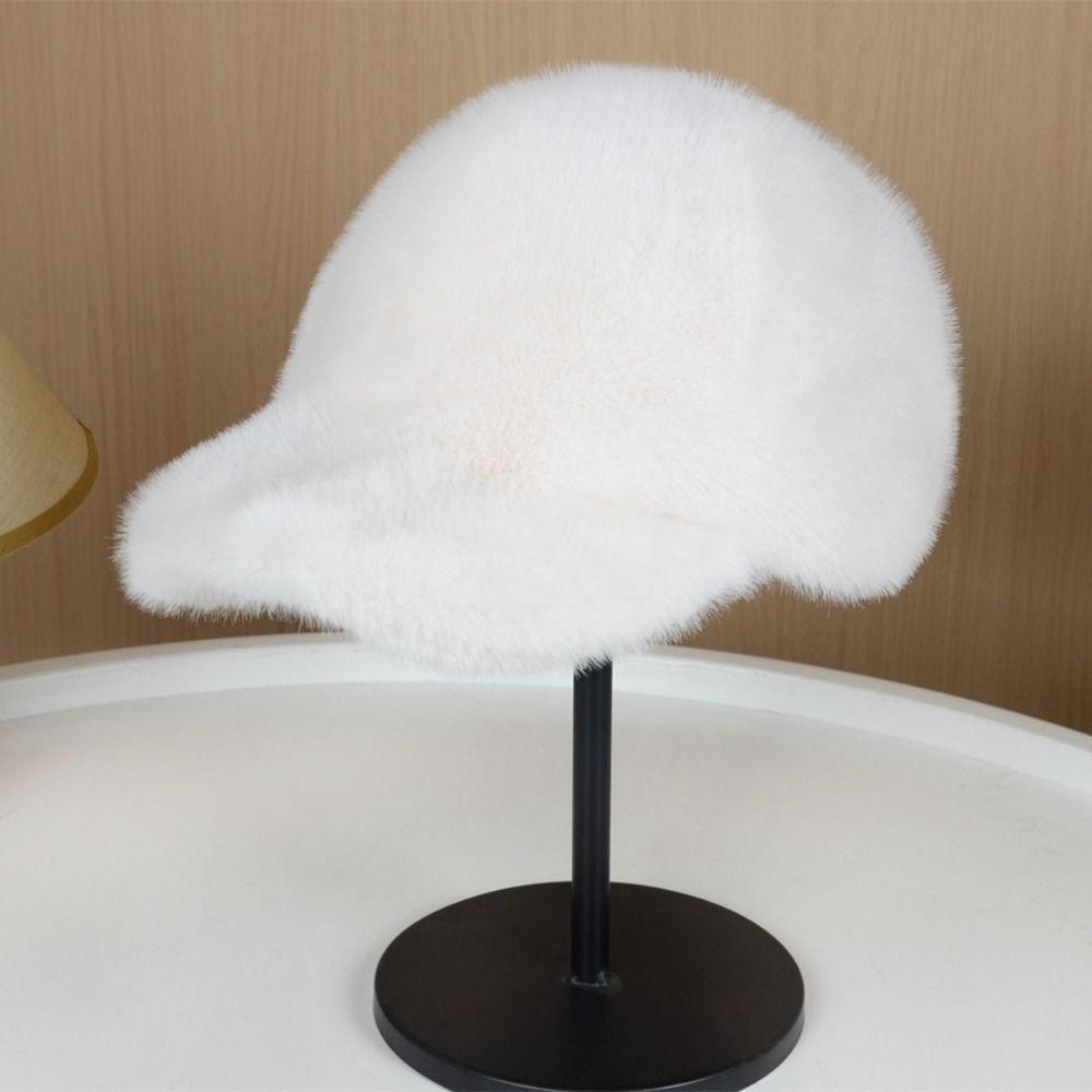 Solid Color Faux Fur Duckbill Hat Thickened Warm Plush Hat Casual Fluffy Baseball Hat Outdoor