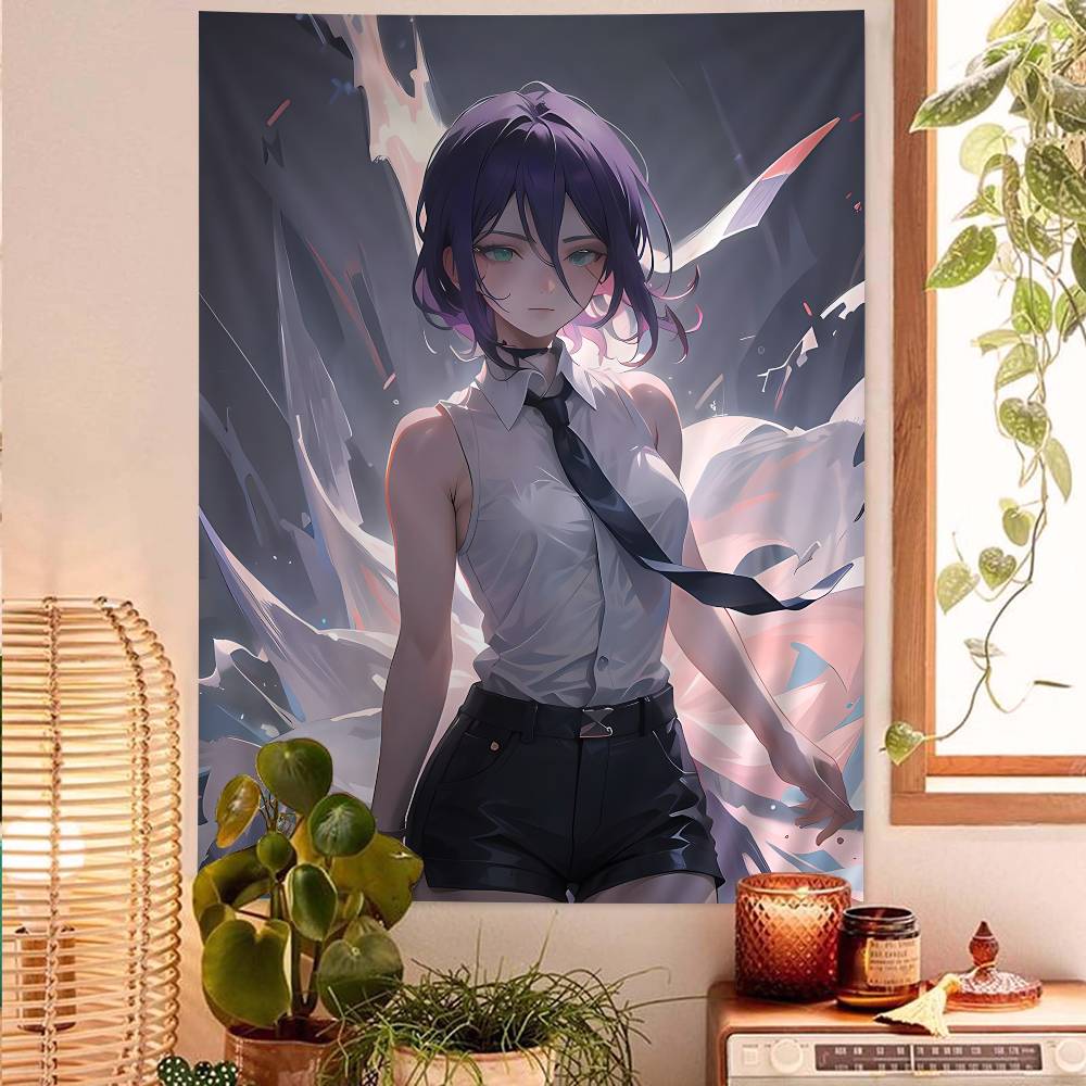 Anime CChainsaw Man RReze Printed Large Wall Tapestry Indian Buddha Wall Decoration Witchcraft Bohemian Hippie Decor Blanket