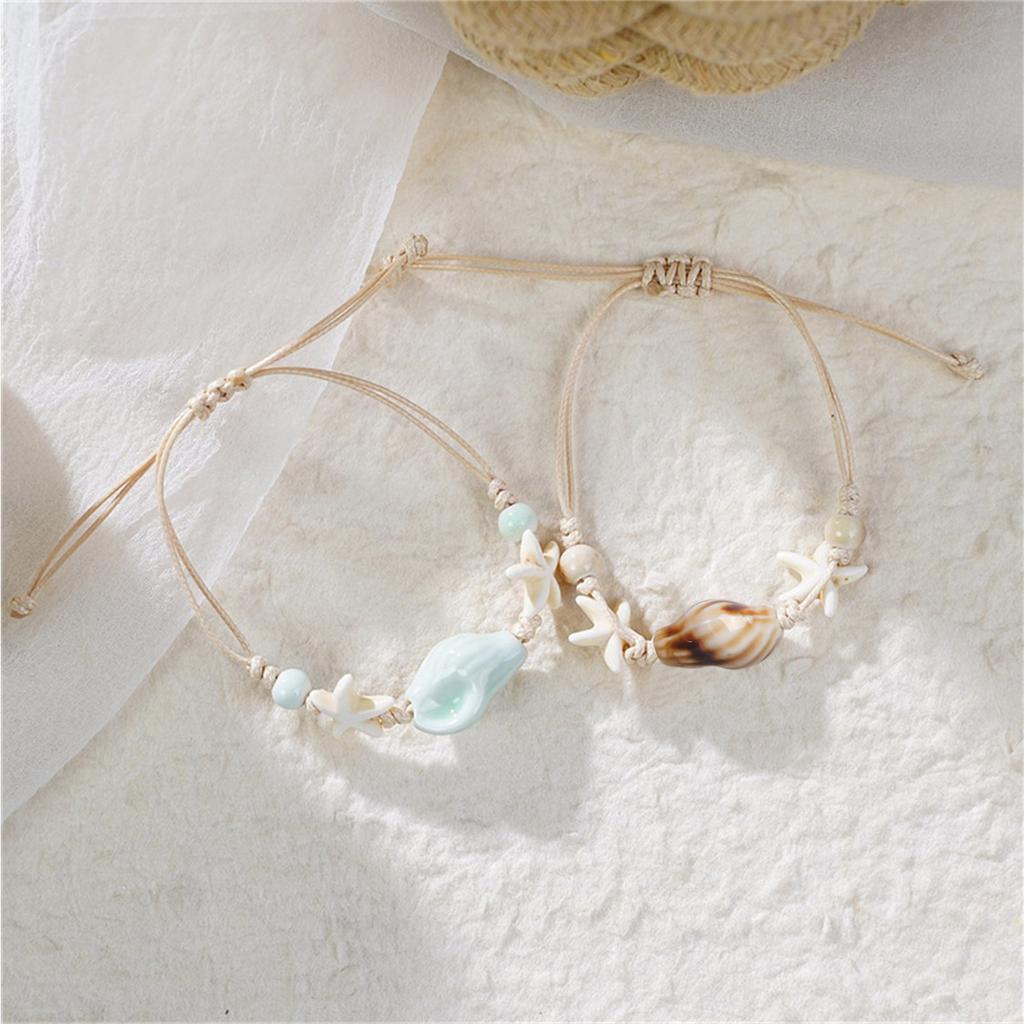 Ocean Theme Ceramic Starfish Conch Braided Bracelet Lightweight Handchain Jewelry For Women Beach Party Daily Wear