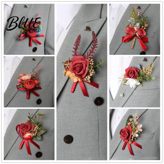 Long-lasting Color Corsage Men Suit Artificial Flower Wristlet Band Reusable