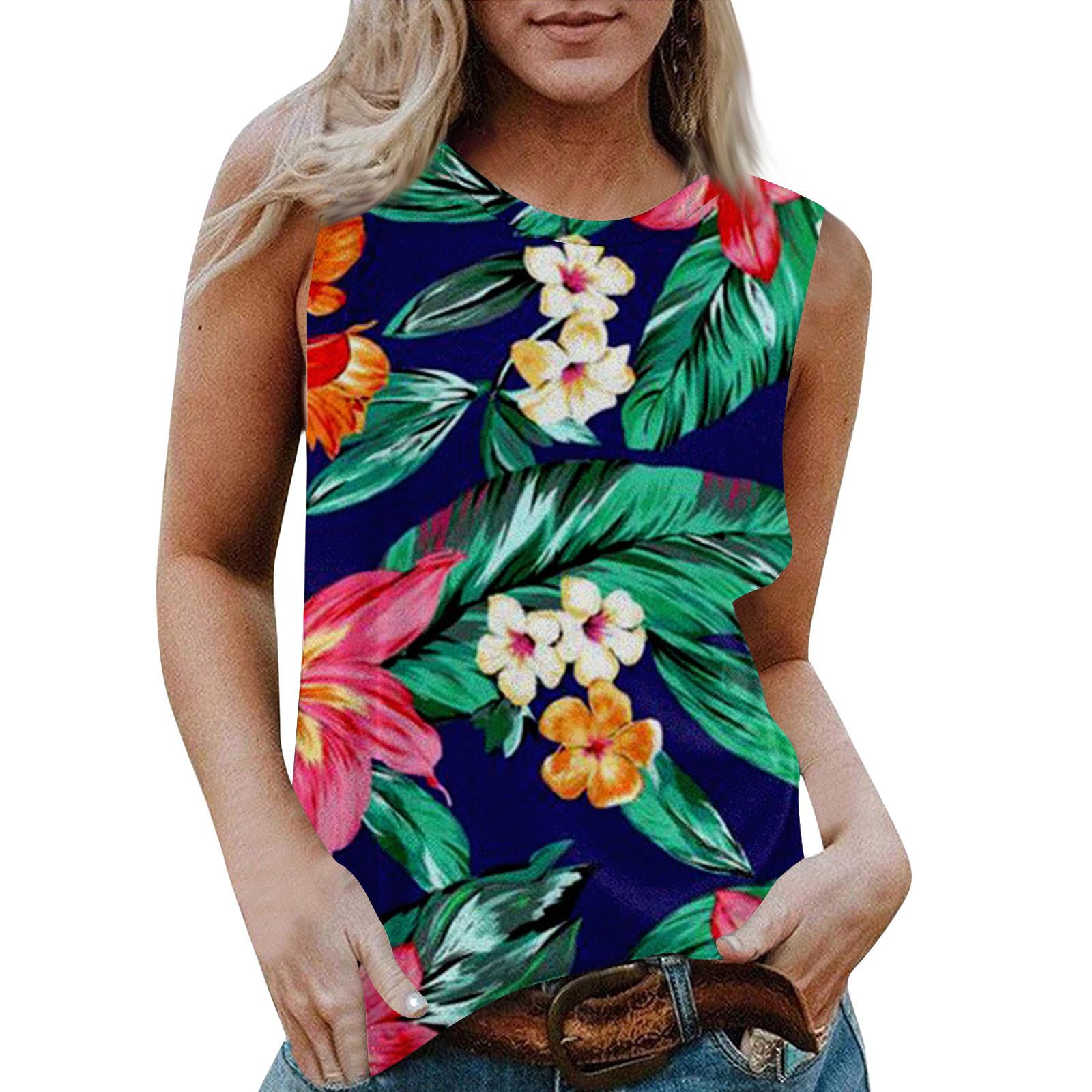 

Женская повседневная футболка без рукавов с круглым вырезом и гавайским принтом S