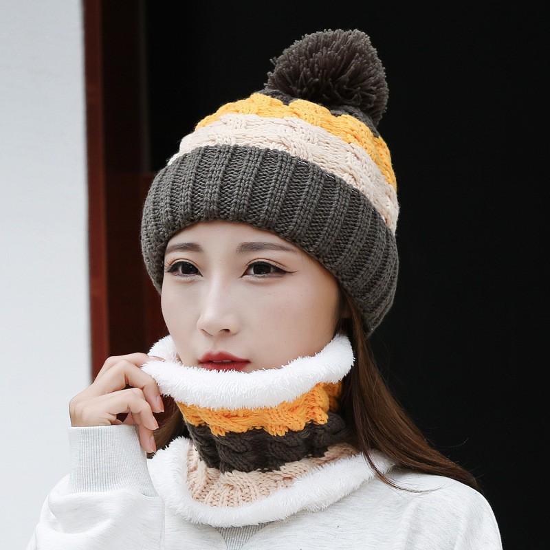 Women's Casual Winter Set Hat Thickened Knitted Warm Hat Cotton Hat Cycling Cold Proof
