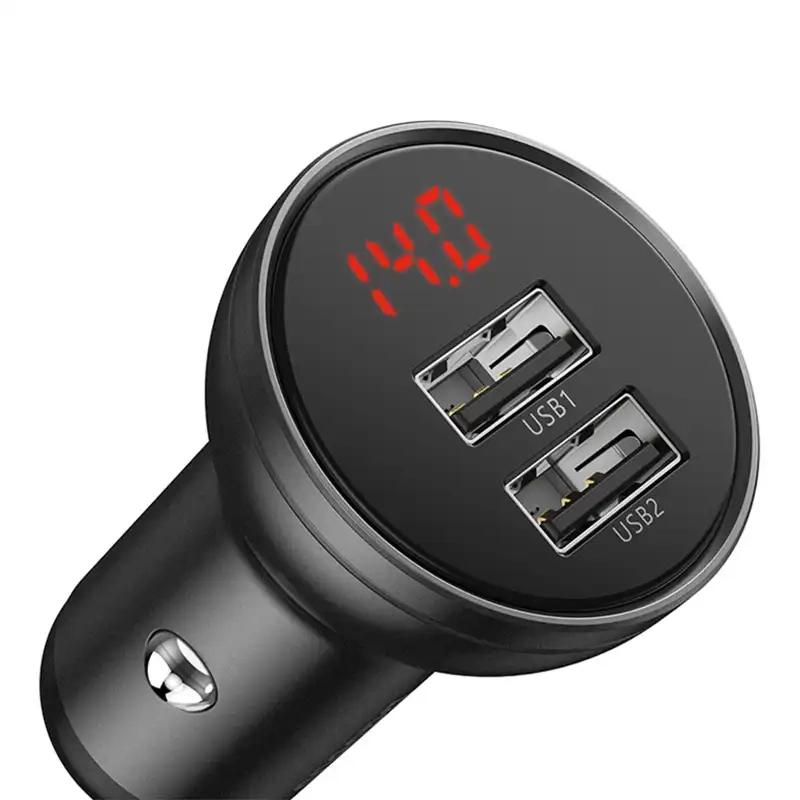 Ładowarka Samochodowa Baseus Z Wyświetlaczem, 2X Usb, 4,8A, 24W (Szara)