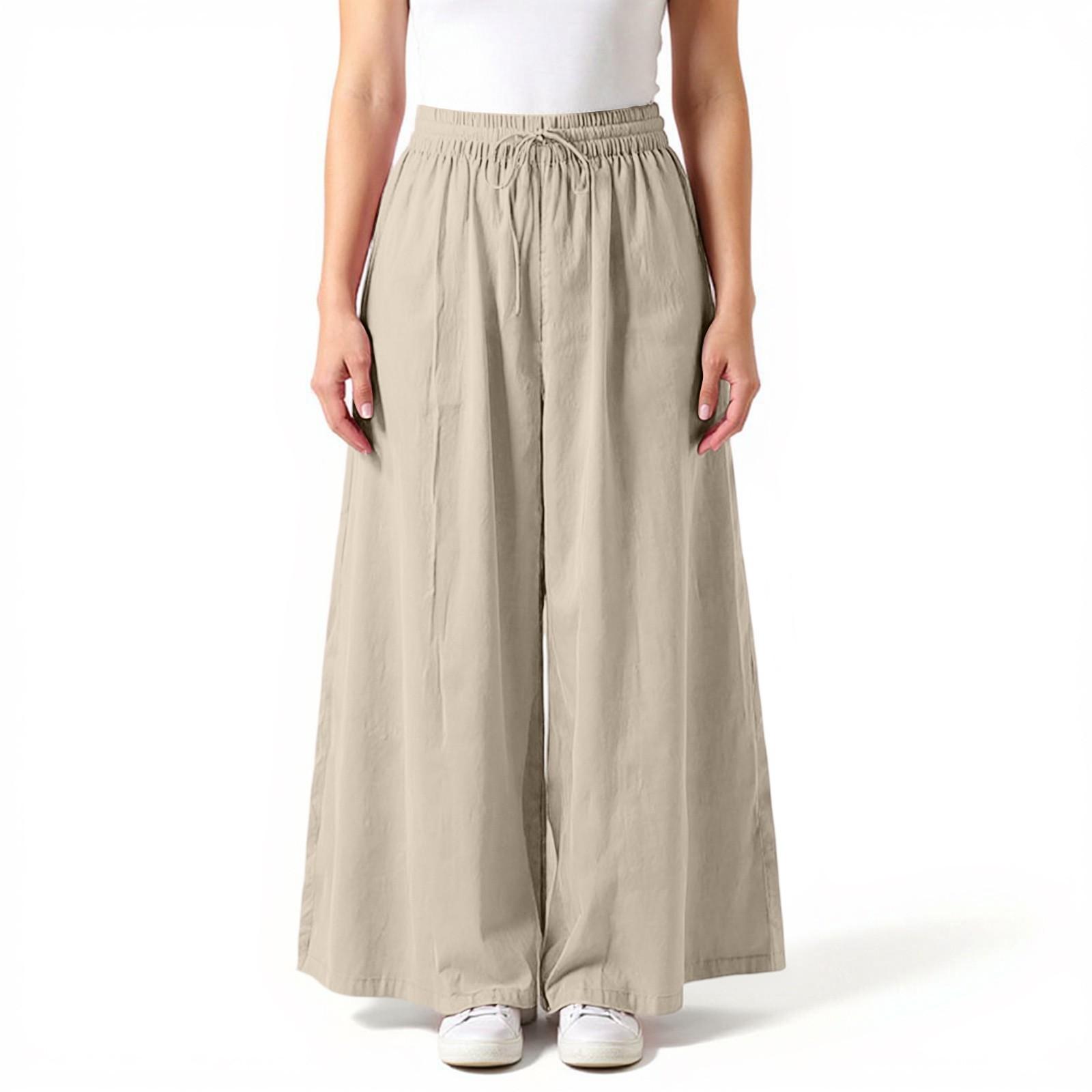 

Women s Fashionable Solid Color Cotton And Linen Straight Leg Pants With High Waist And Elastic Waist Casual Pants XL хакі