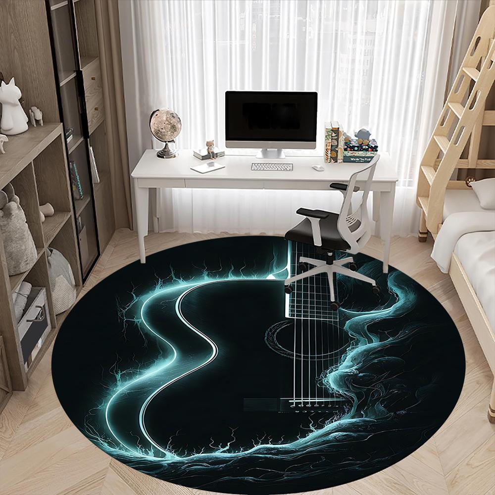 1 Stück Gitarre Wellen Büro Runder Teppich, Matte Geeignet für Büro, Unter Bürostühlen Schlafzimmer Wohnzimmer Heimdekoration, Zimmerdeko