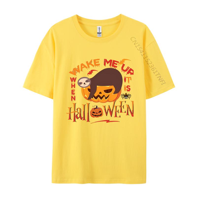 Funny Wake Me Up When Its Halloween Sloth Tshirts Vintage T Shirt Male Funny Tee Tops 100 Cotton Fabric Tshrits Black