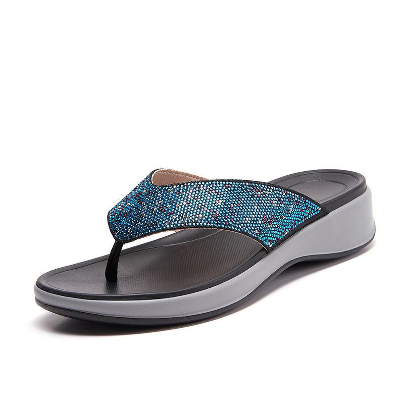 Mode Echtes Leder Strass Zehensandalen 2025 Sommer Damen Flache Sandalen Übergröße 41 Diamant Damen Hausschuhe