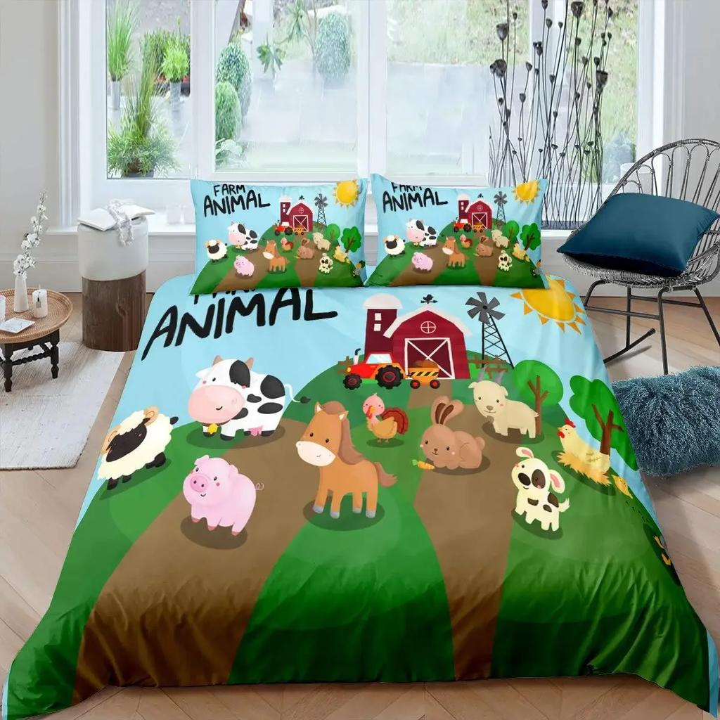 Cartoon Animals Duvet Cover Set King Size Savannah Tropical Forest Jungle Wildlife Bedding Set Kids Zoo Polyester Quilt Cover