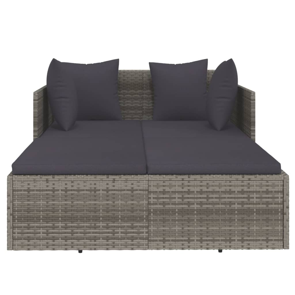 Grey Sun Lounger with Cushions 182 X 118 X 63 Cm Poly Rattan