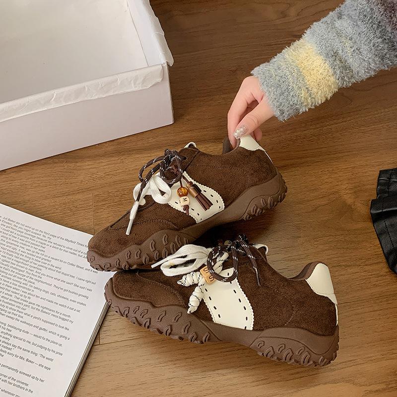 

Версия из овчины~ 8 см увеличение внутренней высоты Немецкие тренировочные туфли женские 2025 новые платформа в виде полумесяца шнурки-мандаринки спорт и леи 40 темно-коричневого