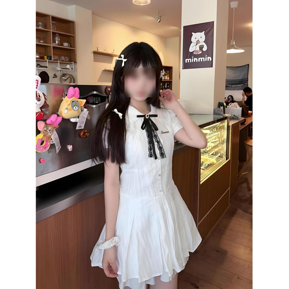 

Сладкая и пикантная короткая юбка повседневный летний студенческий стиль милая девушка чистое платье с бантом белое XL- (recommended 110-60kg)