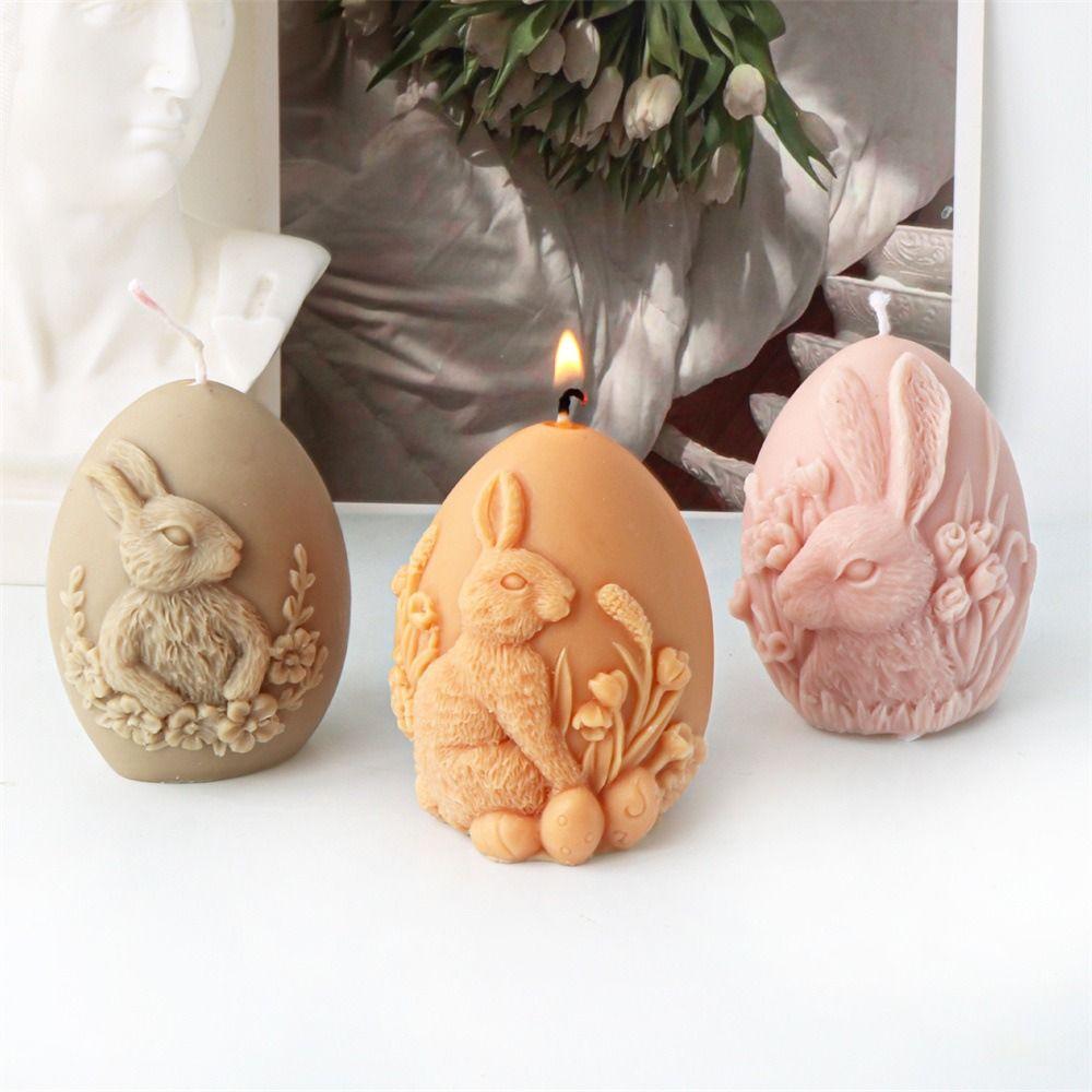Aromatherapy Egg Silicone Candle Molds DIY 3D Mold Bow Rabbit Silicone Mold  for Easter Party