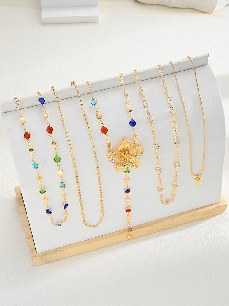 5 Pcs Vintage Floral Colorful Crystal Tassel Necklace Set for Women Exquisite Shiny Rhinestone Choker Boho Party Jewelry Gifts