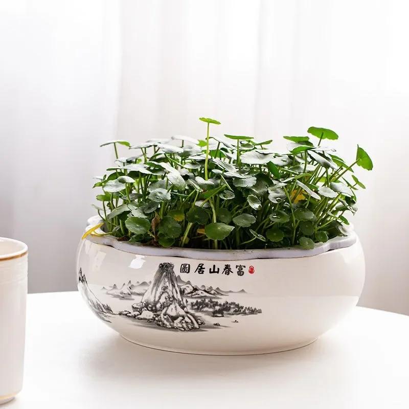 Ceramic Lotus Planter with Glaze Finish-Handcrafted Bowl for Water Lily & Bonsai Unique Home & Zen Garden Decoration Gongfu Tea