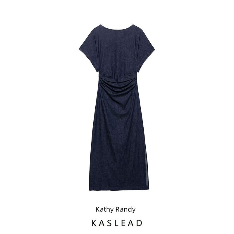 Kaslead New Women clothes Western Style Fashion Pleat Decorative Midi Dress 2949029