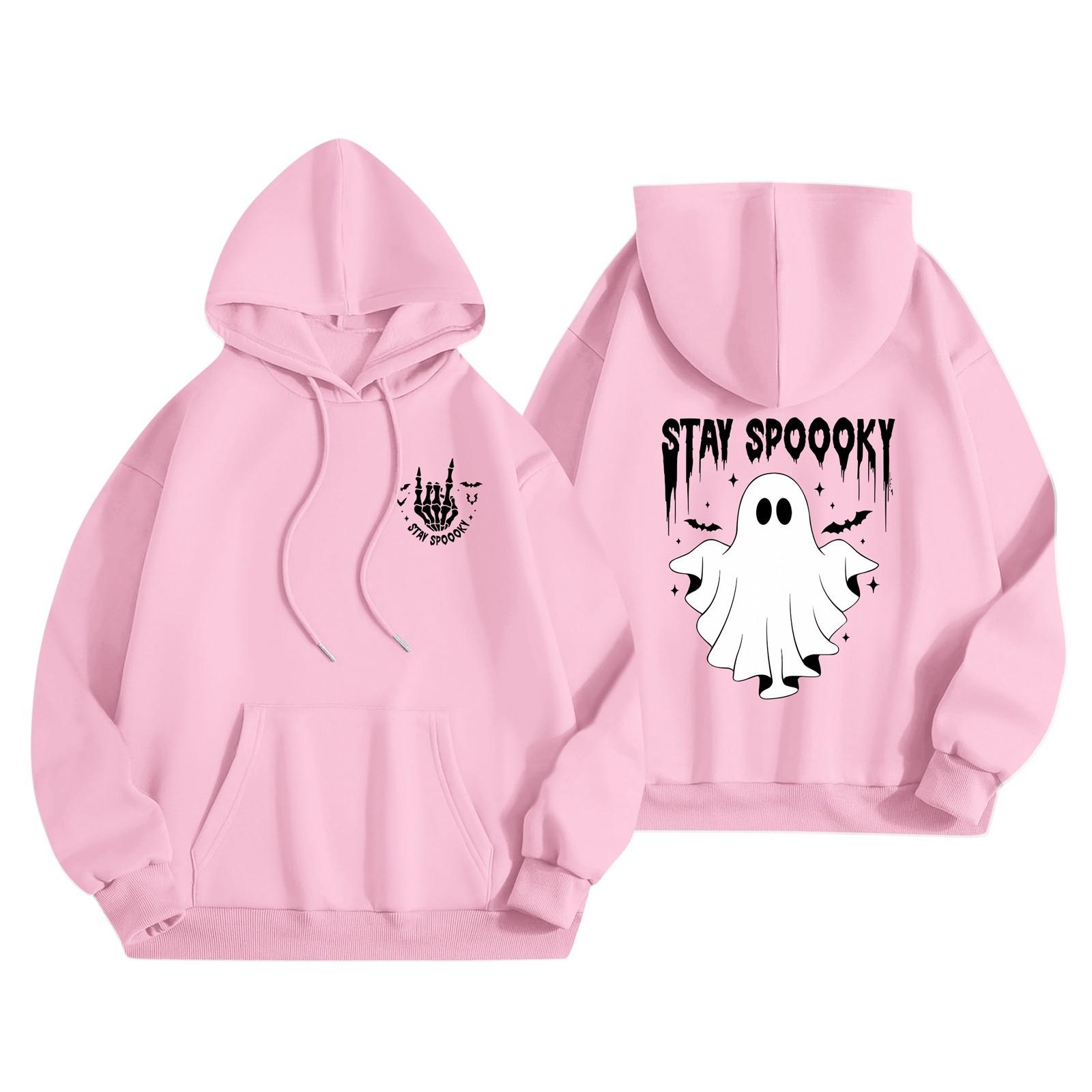 

Женская мода, легкий женский свитер с длинными рукавами и карманами, толстовка с капюшоном и принтом на Хэллоуин S розовый